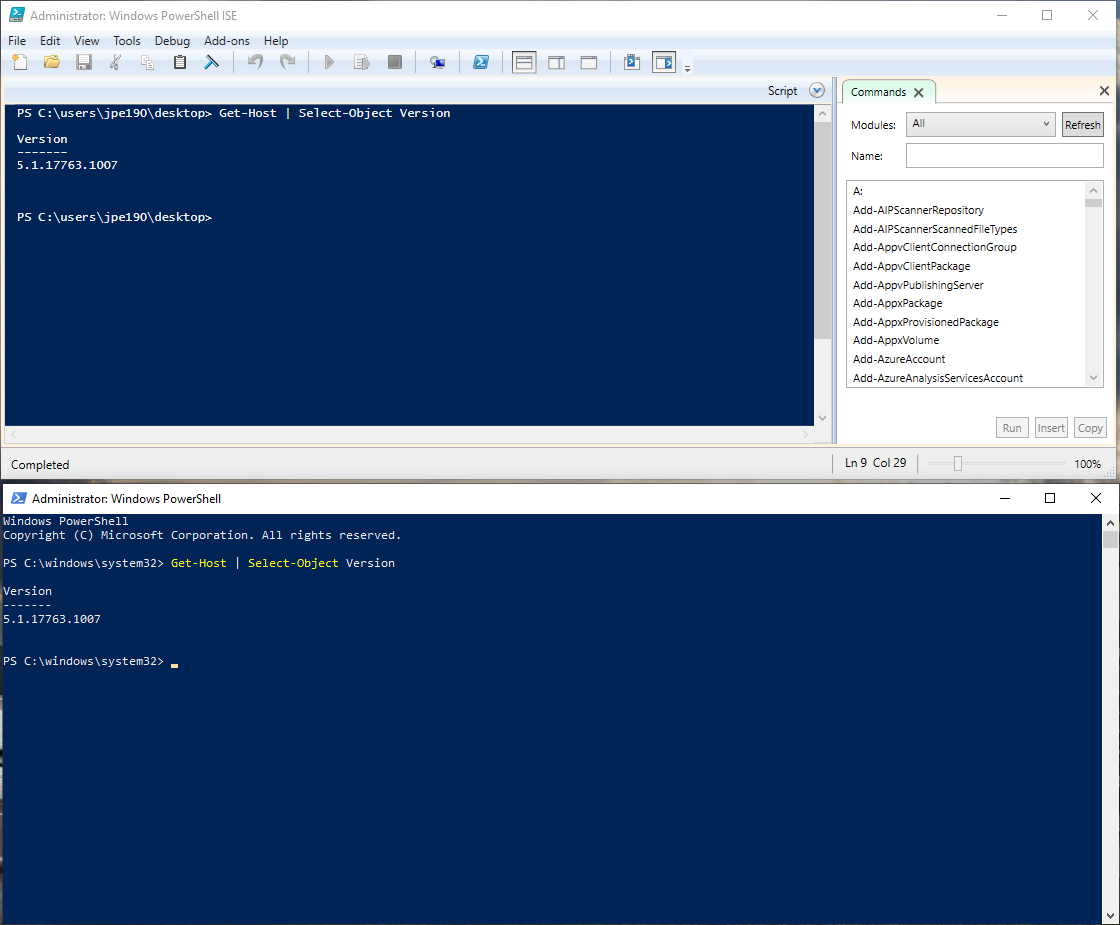 Powershell command line and ISE screenshot